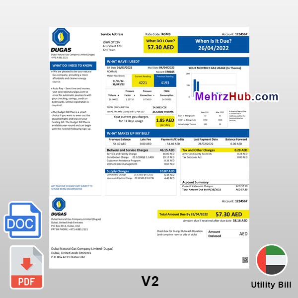 Uae dubai bill template