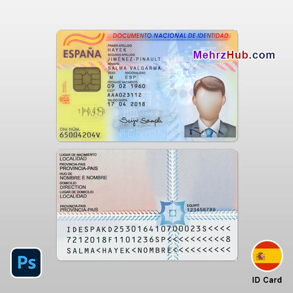 spain id template psd