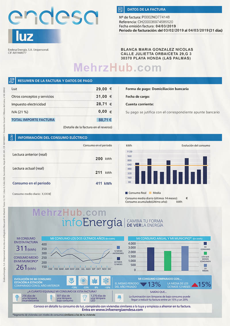 spain Utility Bill Template