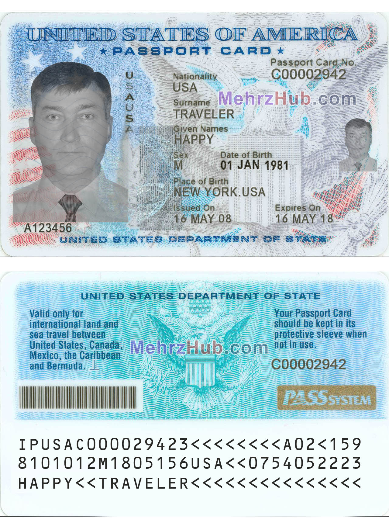 usa passport card template psd