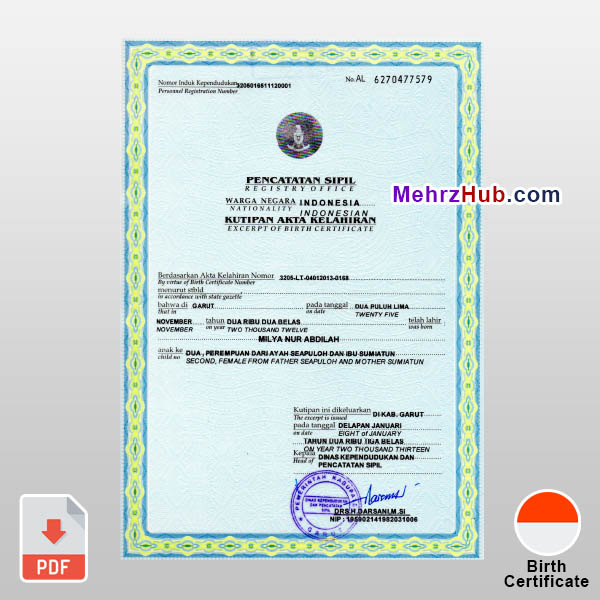 Indonesia Birth Certificate PSD